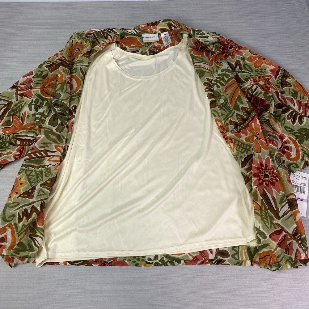Alfred Dunner Button Up Blouse Women's 22W Green Floral Short Sleeve NWT - Picture 6 of 13